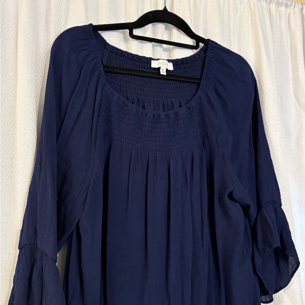 New Directions Navy Dress with Bell Sleeves